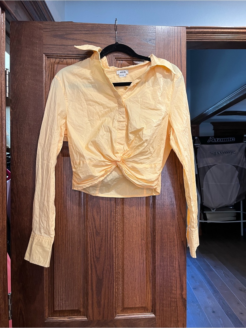 Jason Wu Yellow Twisted Front Button-Down Crop Top
